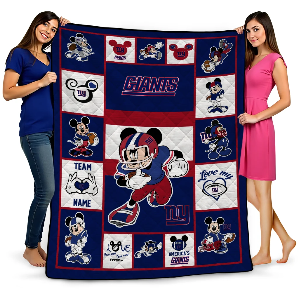 customized new york giants mickey crimson blue white quilt blanket best selling customized new york giants mickey crimson blue white quilt blanket best selling