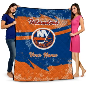 customized new york islanders brushstroke layers blue quilt blanket best selling