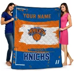 customized new york knicks grunge patch blue white quilt blanket best selling