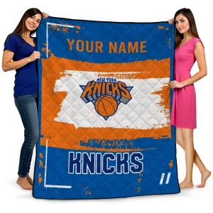 customized new york knicks grunge patch blue white quilt blanket best selling