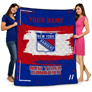 customized new york rangers grunge patch blue white quilt blanket best selling