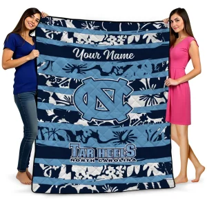 customized north carolina tar heels layered florals light blue white quilt blanket best selling
