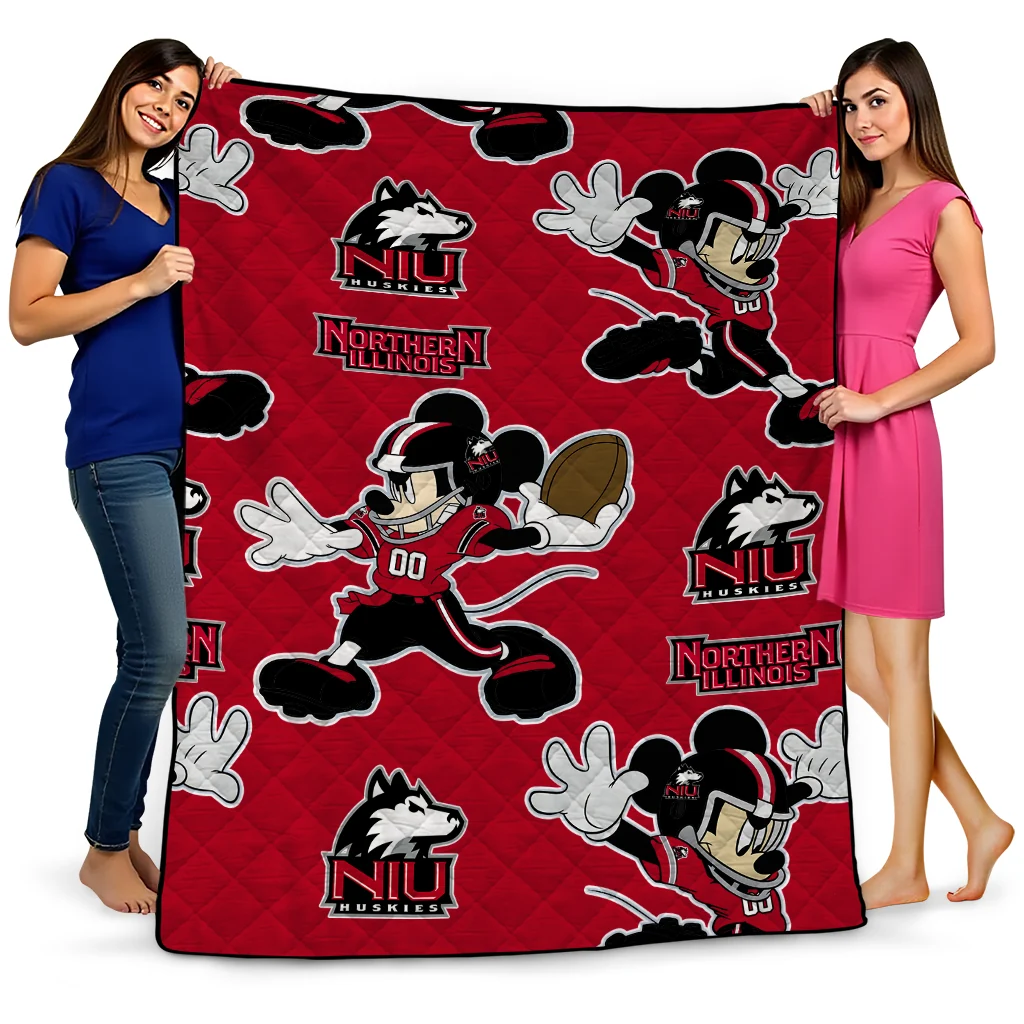 customized northern illinois huskies mickey football red quilt blanket best selling customized northern illinois huskies mickey football red quilt blanket best selling