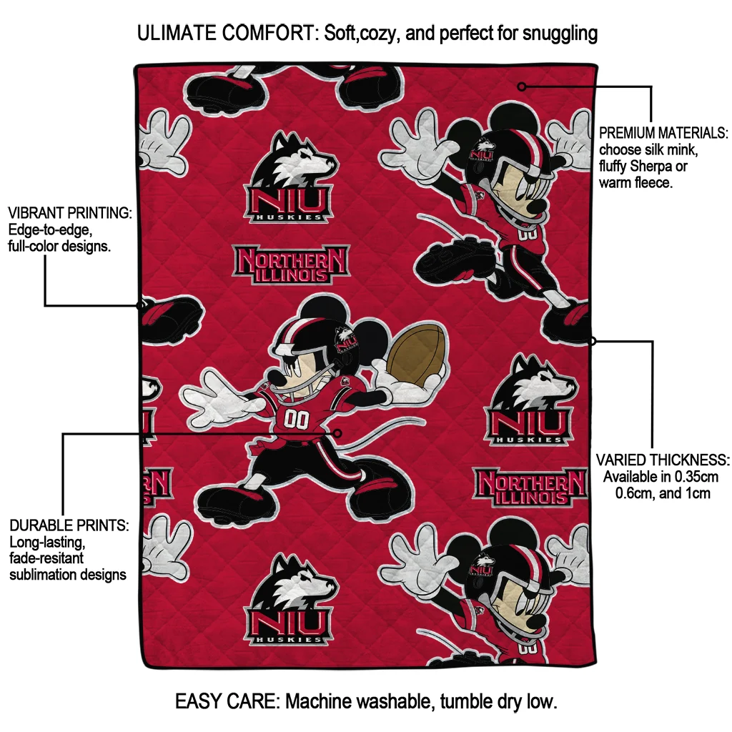 customized northern illinois huskies mickey football red quilt blanket latest model customized northern illinois huskies mickey football red quilt blanket latest model
