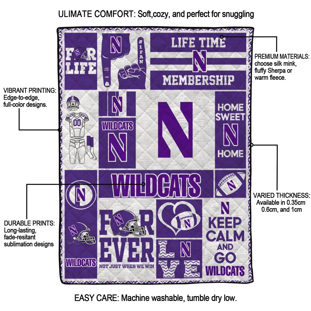 customized northwestern wildcats helmet passion purple quilt blanket latest model customized northwestern wildcats helmet passion purple quilt blanket latest model