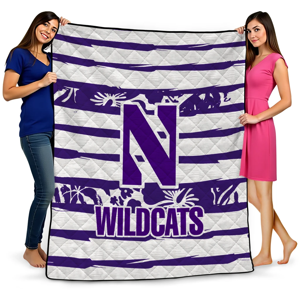 customized northwestern wildcats layered florals purple white quilt blanket best selling customized northwestern wildcats layered florals purple white quilt blanket best selling