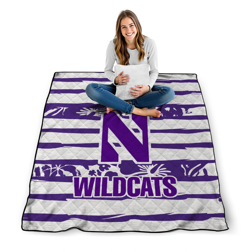 customized northwestern wildcats layered florals purple white quilt blanket high quality customized northwestern wildcats layered florals purple white quilt blanket high quality