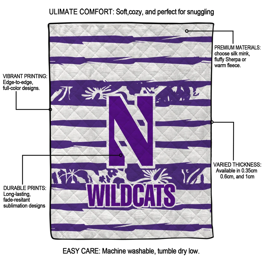 customized northwestern wildcats layered florals purple white quilt blanket latest model customized northwestern wildcats layered florals purple white quilt blanket latest model