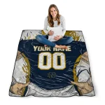 customized notre dame fighting irish player sketch navy gray quilt blanket best selling