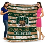 customized ohio bobcats layered florals green white quilt blanket best selling