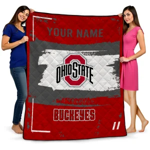 customized ohio state buckeyes grunge patch scarlet white quilt blanket best selling