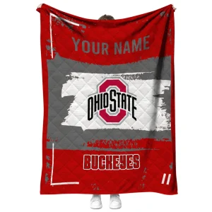 customized ohio state buckeyes grunge patch scarlet white quilt blanket fashion forward