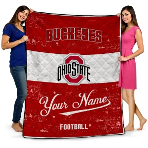 customized ohio state buckeyes hibiscus burst scarlet white quilt blanket best selling