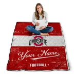 customized ohio state buckeyes hibiscus burst scarlet white quilt blanket best selling