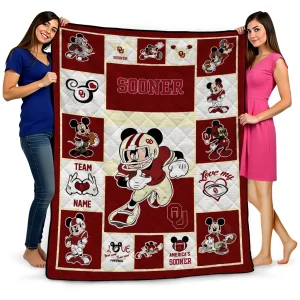 customized oklahoma sooners mickey crimson white quilt blanket best selling