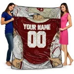 customized oklahoma sooners player sketch crimson gray quilt blanket best selling