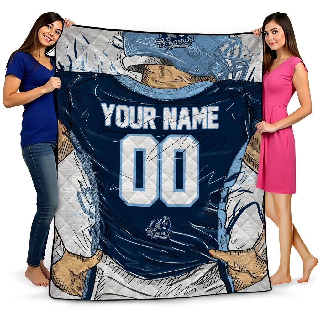 customized old dominion monarchs player sketch blue gray quilt blanket best selling
