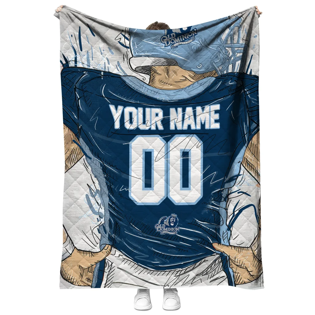 customized old dominion monarchs player sketch blue gray quilt blanket fashion forward