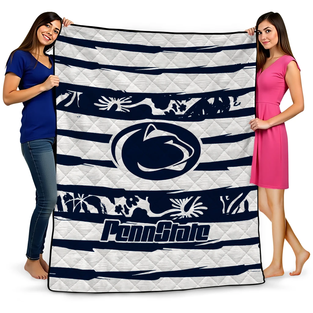 customized penn state nittany lions layered florals blue white quilt blanket best selling customized penn state nittany lions layered florals blue white quilt blanket best selling