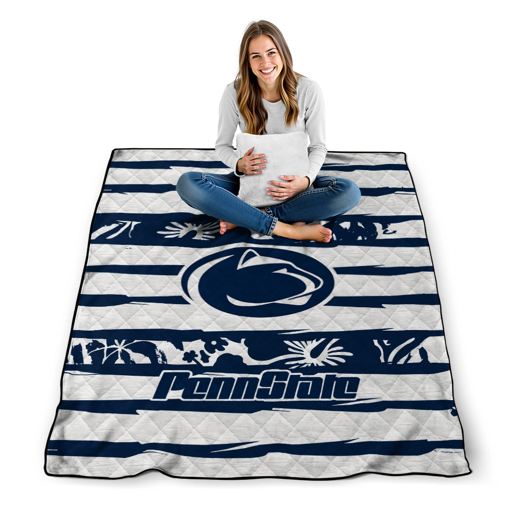 customized penn state nittany lions layered florals blue white quilt blanket high quality customized penn state nittany lions layered florals blue white quilt blanket high quality