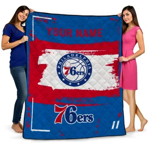 customized philadelphia 76ers grunge patch blue white quilt blanket best selling