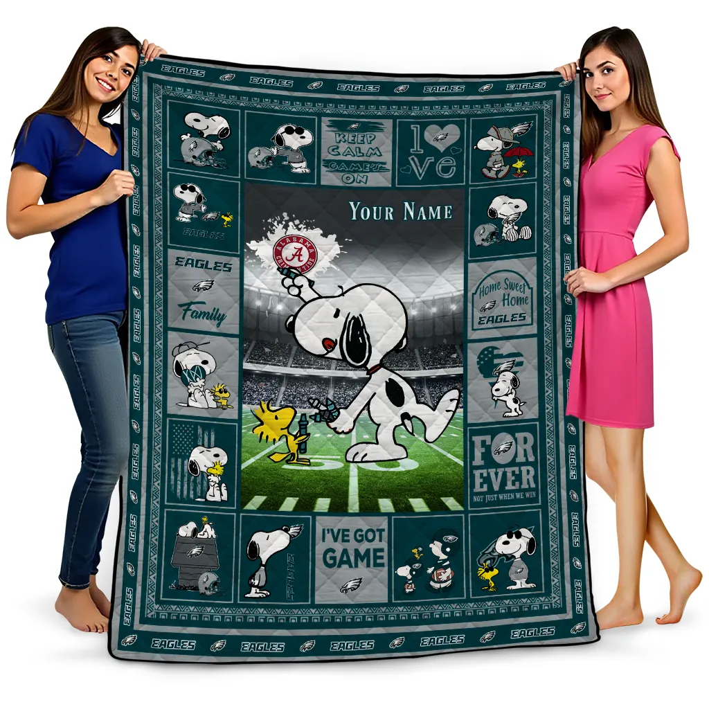 customized philadelphia eagles snoopy coach green quilt blanket best selling