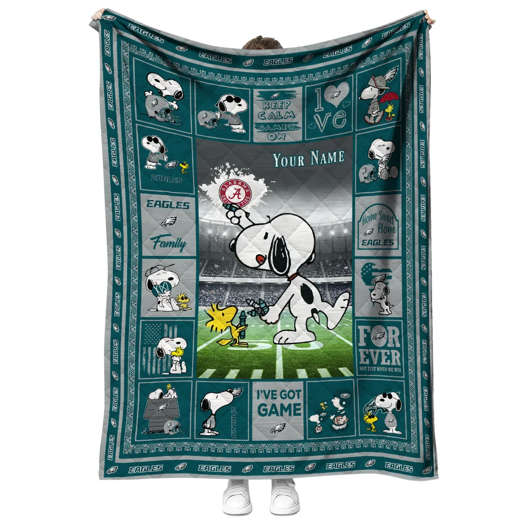 customized philadelphia eagles snoopy coach green quilt blanket fashion forward