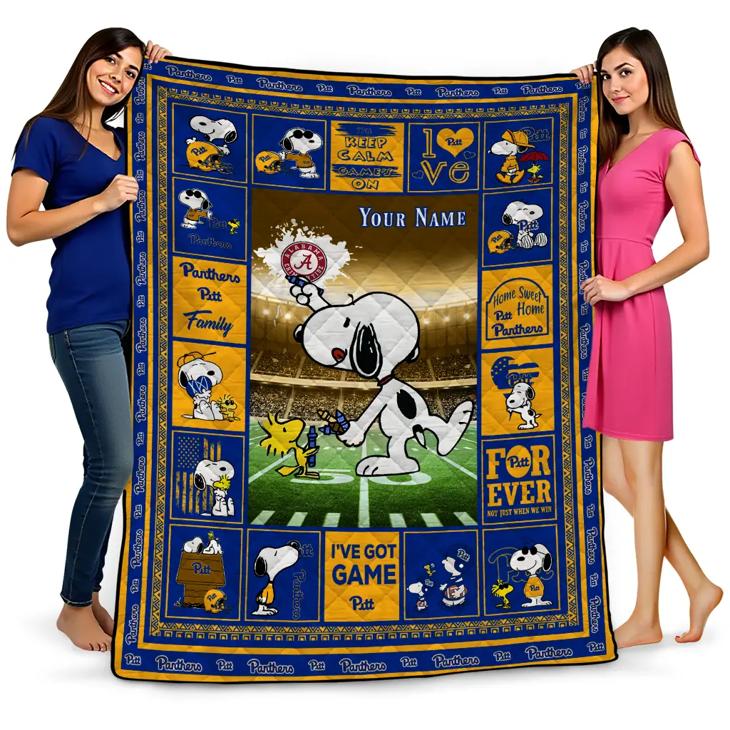 customized pittsburgh panthers snoopy coach royal blue quilt blanket best selling customized pittsburgh panthers snoopy coach royal blue quilt blanket best selling