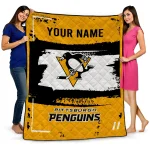 customized pittsburgh penguins grunge patch yellow white quilt blanket best selling