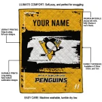 customized pittsburgh penguins grunge patch yellow white quilt blanket best selling