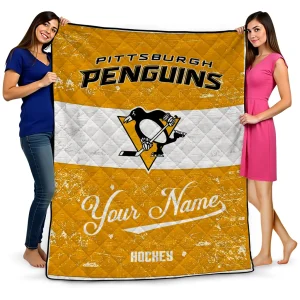 customized pittsburgh penguins pinstripe lines yellow white quilt blanket best selling