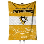 customized pittsburgh penguins pinstripe lines yellow white quilt blanket best selling
