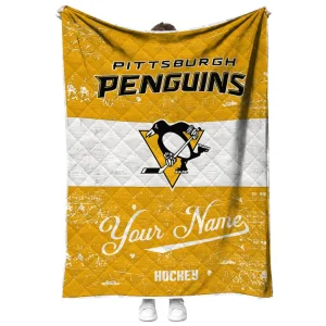 customized pittsburgh penguins pinstripe lines yellow white quilt blanket fashion forward