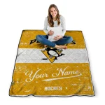 customized pittsburgh penguins pinstripe lines yellow white quilt blanket best selling