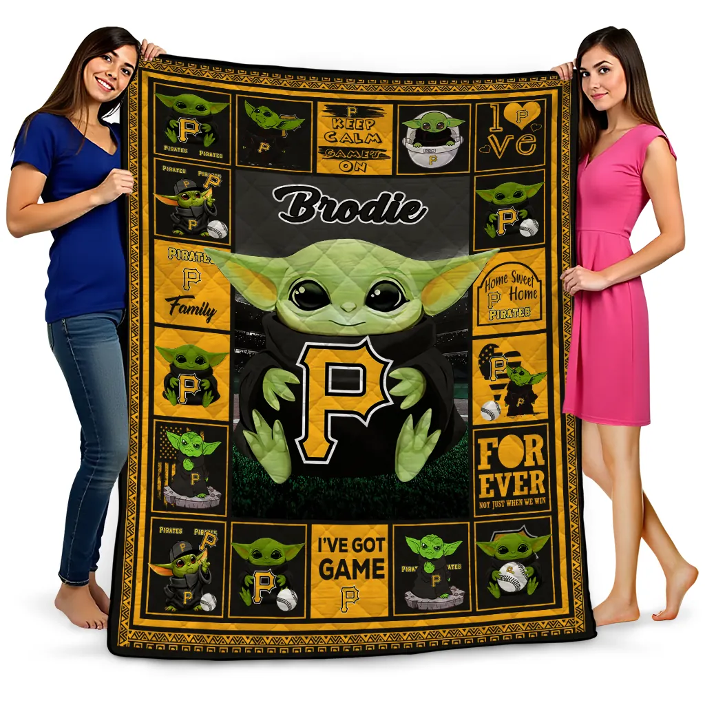 customized pittsburgh pirates yody baby motif black quilt blanket best selling