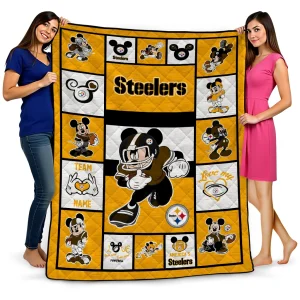customized pittsburgh steelers mickey crimson gold white quilt blanket best selling