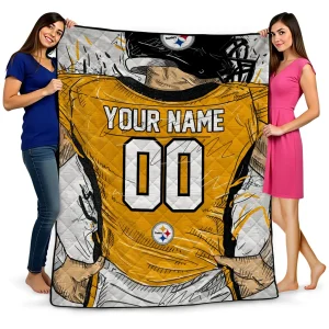 customized pittsburgh steelers player sketch gold gray quilt blanket best selling