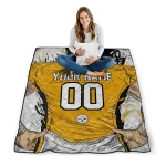 customized pittsburgh steelers player sketch gold gray quilt blanket best selling