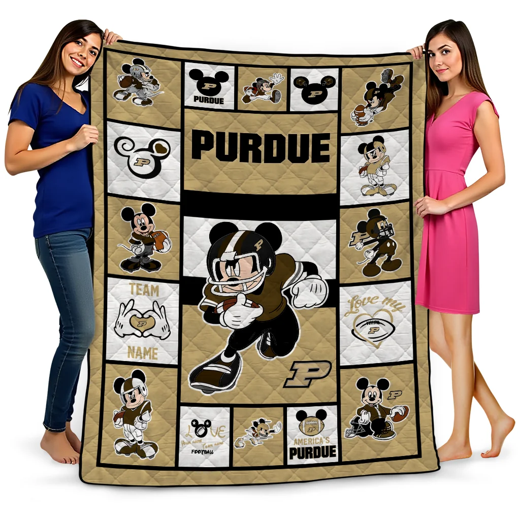 customized purdue boilermakers mickey crimson gold white quilt blanket best selling