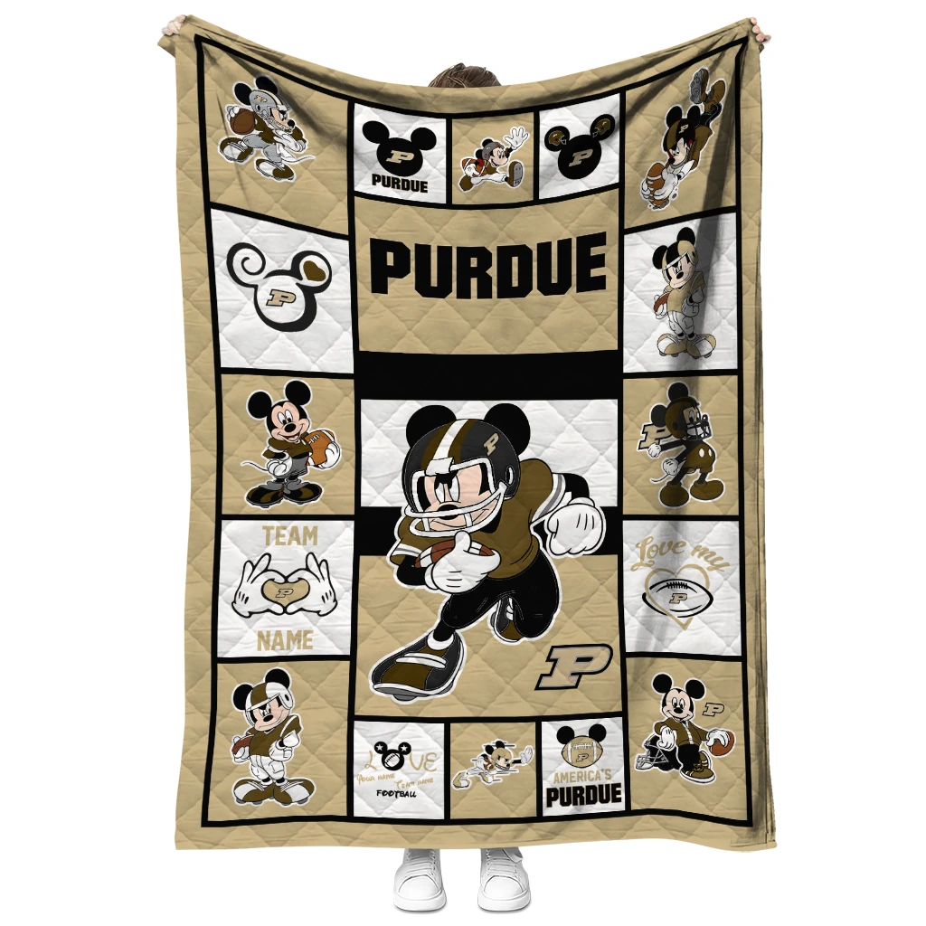 customized purdue boilermakers mickey crimson gold white quilt blanket fashion forward