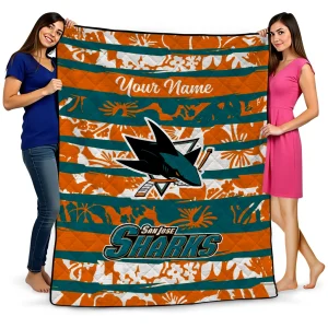 customized san jose sharks layered florals teal white quilt blanket best selling
