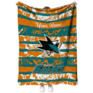 customized san jose sharks layered florals teal white quilt blanket fashion forward