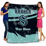 customized seattle kraken brushstroke layers blue quilt blanket best selling