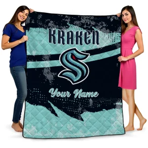 customized seattle kraken brushstroke layers blue quilt blanket best selling