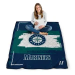 customized seattle mariners grunge patch navy blue white quilt blanket best selling