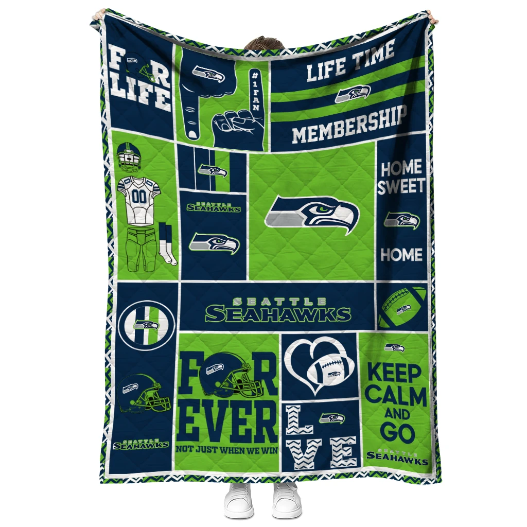 customized seattle seahawks helmet passion blue quilt blanket fashion forward