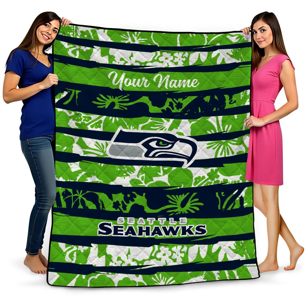 customized seattle seahawks layered florals blue white quilt blanket best selling