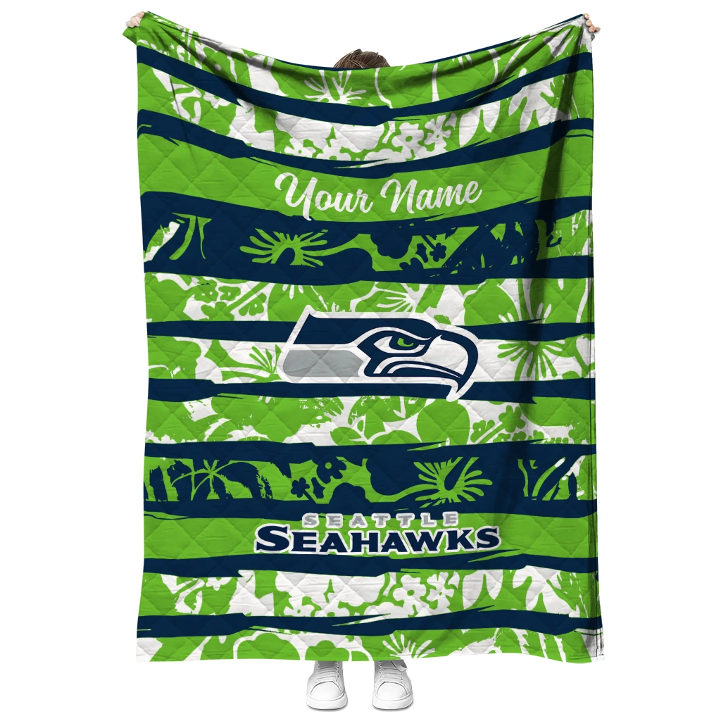 customized seattle seahawks layered florals blue white quilt blanket fashion forward