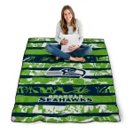 customized seattle seahawks layered florals blue white quilt blanket best selling