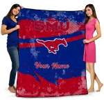 customized smu mustangs brushstroke layers blue quilt blanket best selling